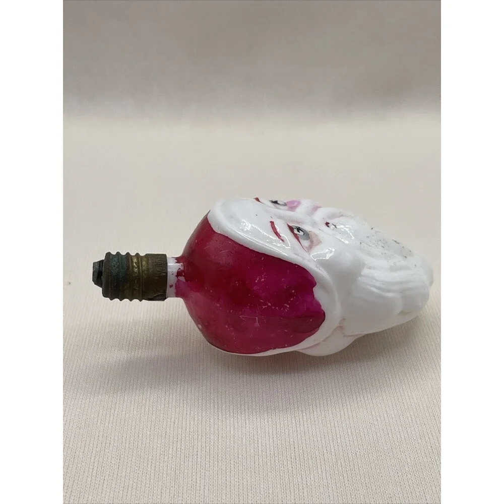 Vintage Painted Glass 2 Faced Santa Head Christmas Light Bulb Holiday Tree